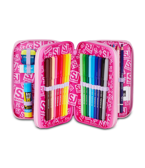 3 ZIP PENCIL CASE - FLUFFY PINK GIRL