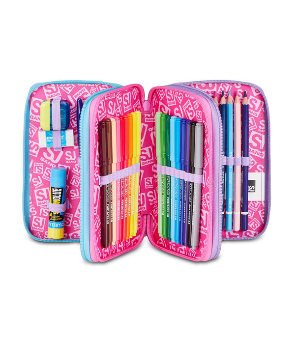 3 ZIP PENCIL CASE - LED UNICORN GIRL