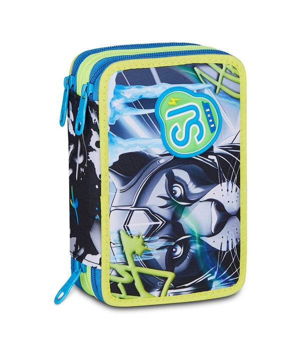 3 ZIP PENCIL CASE - GLACE PANTHER BOY - Default Title