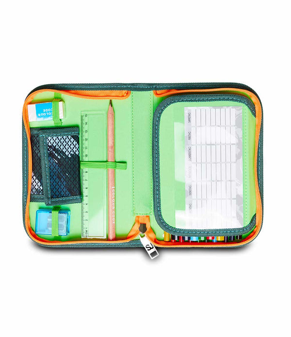 PENCIL CASE WITH STATIONERY - GREEN SHADOWS